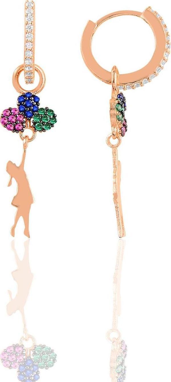 Gümüş rose zirkon taşlı balonlu kız gümüş küpe [barcode] - Image 1