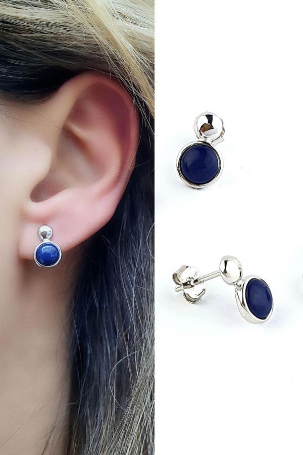 İtalyan Tasarımı 925ayar Gümüş Lapis Lazuli Taş Küpe  - Image 1