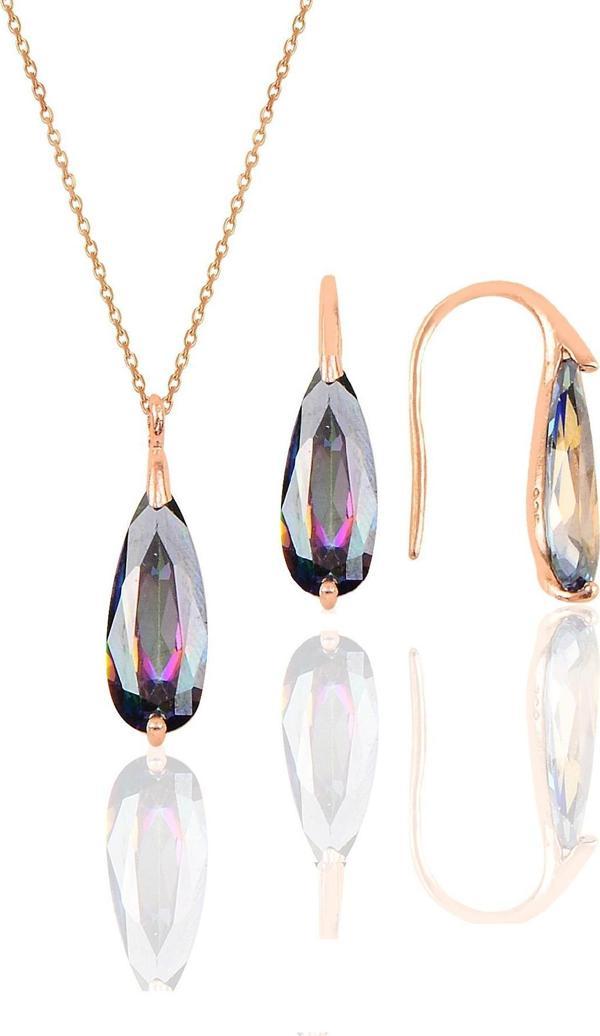 Gümüş rose  mistik  taşlı damla kolye ve küpe ikili gümüş set [barcode] - Image 1