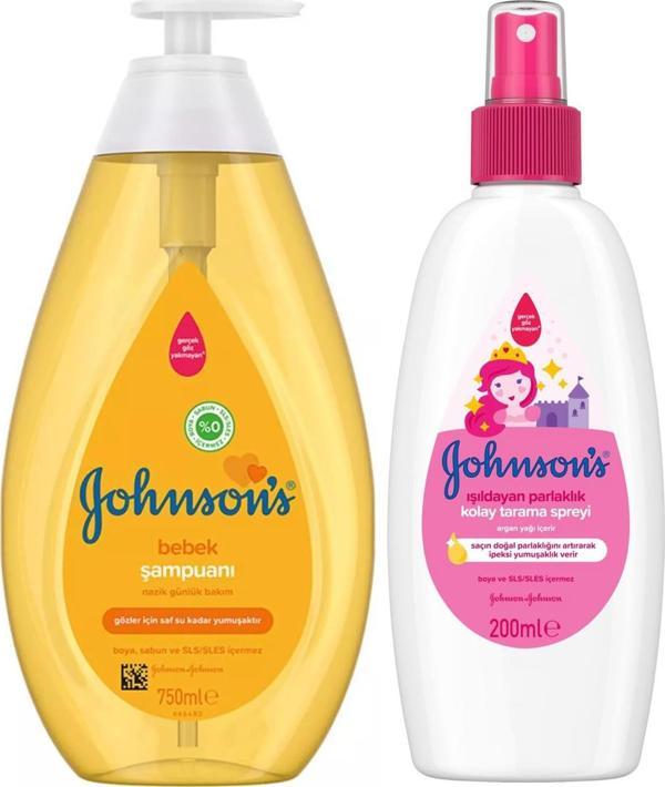 Johnsons Bebek Şampuanı 750 ml + Johnsons Işıldayan Parlaklık Kolay Tarama Spreyi 200 ml - Image 1