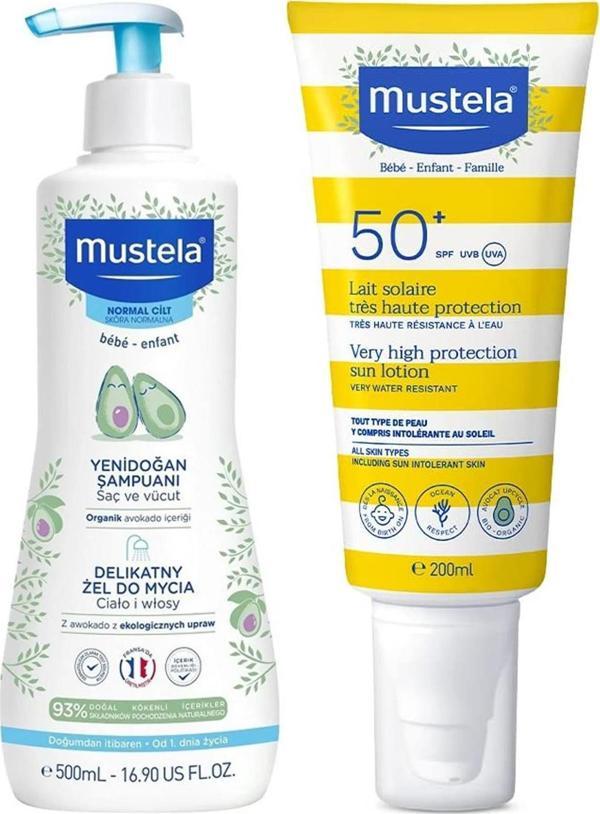 Mustela Tüm Aile İçin Spf 50+ Güneş Losyonu 200 ml + Mustela Yenidoğan Saç Ve Vücut Şampuanı 500 ml - Image 1