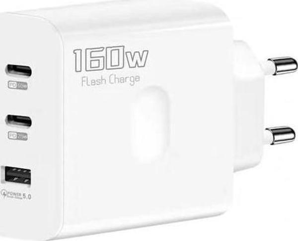 ScHitec 160W 2xType-C + UsbA Quick Charger 5.0 Teknolojili Ev Tipi 3 Çıkışlı Şarj Aleti Başlığı SR40 - Image 1