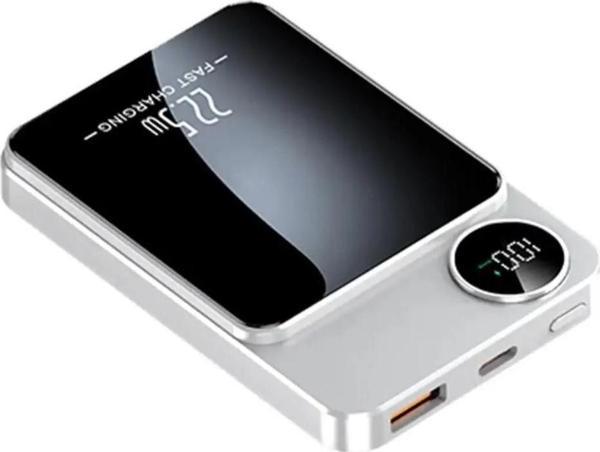 ScHitec 22.5W Magsafe Kablosuz ve Dijital Ekranlı AI Çipli 5000mAH Powerbank Beyaz YK915 - Image 1