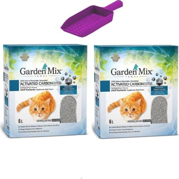 Gardenmix Aktif Karbonlu Kokusuz Ince Taneli Kedi Kumu 6 Lt * 2 Adet + Kürek - Image 1