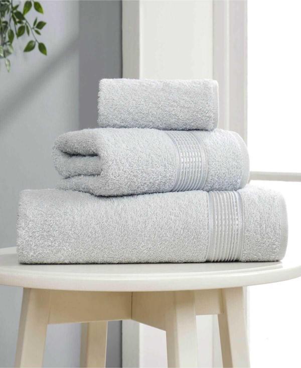 3 lü Banyo Havlusu Seti Pamuklu Ritim Açık Gri - Image 1
