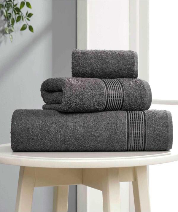 3 lü Banyo Havlusu Seti Pamuklu Ritim Antrasit - Image 1