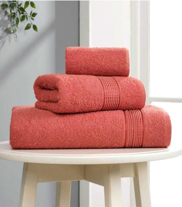 3 lü Banyo Havlusu Seti Pamuklu Ritim Kiremit - Image 1
