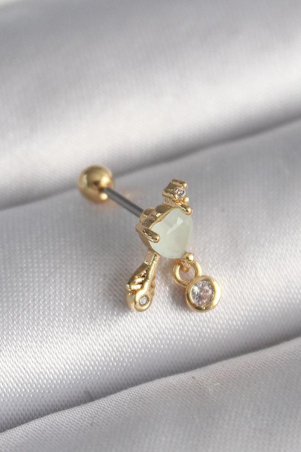316L Çelik Gold Renk Beyaz Mineli Kalp Sallantı Zirkon Taşlı Tragus Piercing - TJ-PR1228 - Image 1