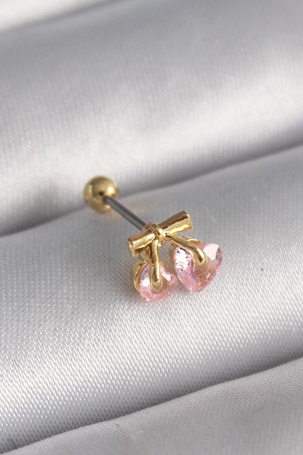 316L Çelik Gold Renk Pembe Zirkon Taşlı Kalp Tragus Piercing - TJ-PR1234 - Image 1
