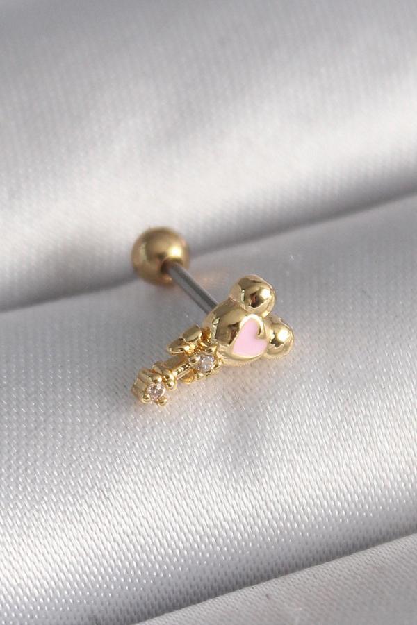 316L Çelik Gold Renk Zirkon Taş Detay Pembe Kalp İşleme Tragus Piercing - TJ-PR1280 - Image 1