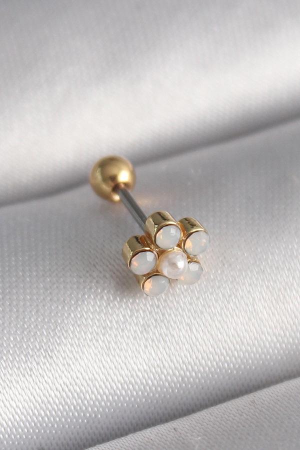 316L Çelik Gold Renk Zirkon Taşlı Çiçek Model Tragus Piercing - TJ-PR1282 - Image 1