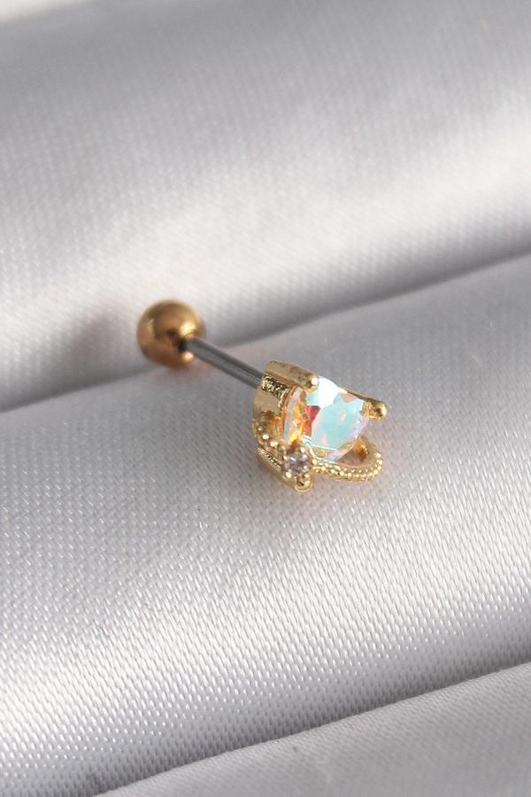 316L Çelik Gold Renk Zirkon Taşlı Kalp Tragus Piercing - TJ-PR1242 - Image 1