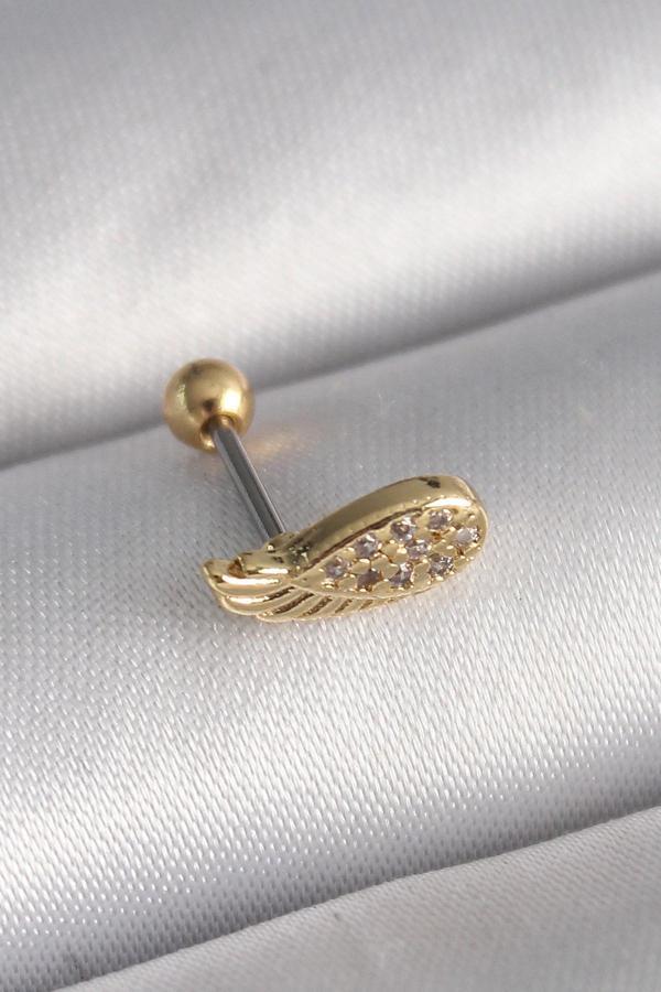 316L Çelik Gold Renk Zirkon Taşlı Kanat Tragus Piercing - TJ-PR1268 - Image 1