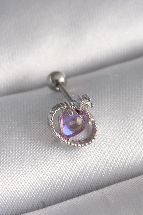 316L Çelik Gümüş Renk Mor Mineli Kalp Zirkon Taş Detay Tragus Piercing - TJ-PR1273 - Image 1