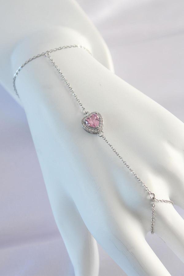 316L Çelik Gümüş Renk Pembe Zirkon Taşlı Kalp Model Şahmeran - TJ-SN582 - Image 1