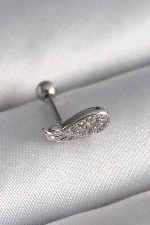 316L Çelik Gümüş Renk Zirkon Taşlı Kanat Tragus Piercing - TJ-PR1269 - Image 1