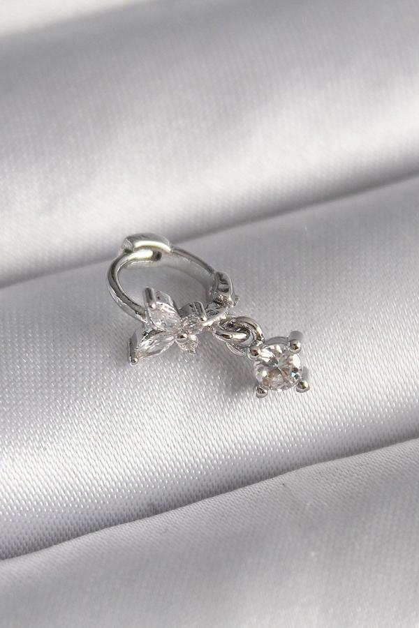 316L Çelik Gümüş Renk Zirkon Taşlı Kelebek Model Sallantı Detay Tragus Piercing - TJ-PR1299 - Image 1