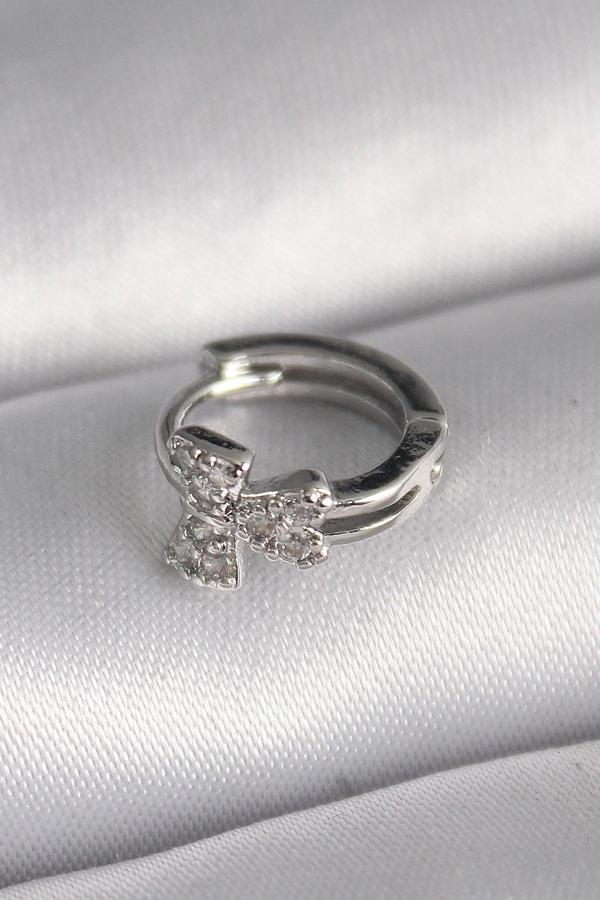 316L Çelik Gümüş Renk Zirkon Taşlı Kurdele Model Tragus Piercing - TJ-PR1335 - Image 1