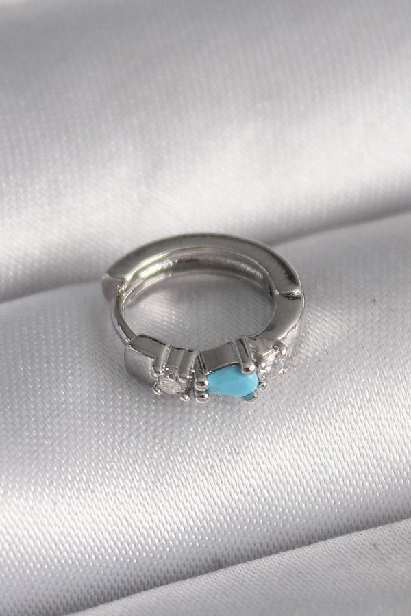 316L Çelik Gümüş Renk Zirkon Taşlı Mavi Boncuk Detay Tragus Piercing - TJ-PR1325 - Image 1