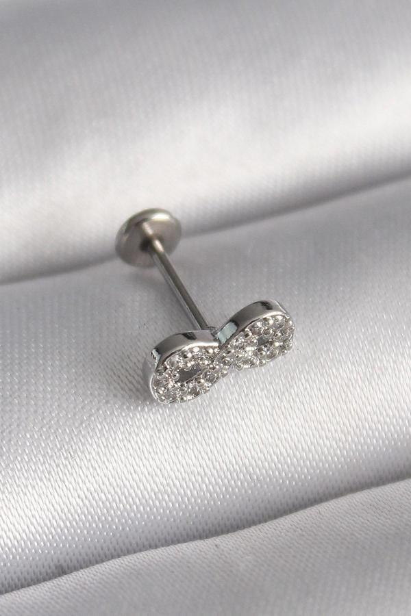 316L Çelik Gümüş Renk Zirkon Taşlı Sonsuzluk Model Tragus Piercing - TJ-PR1345 - Image 1