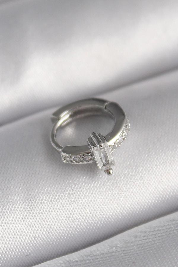 316L Çelik Gümüş Renk Zirkon Taşlı Tragus Piercing - TJ-PR1307 - Image 1