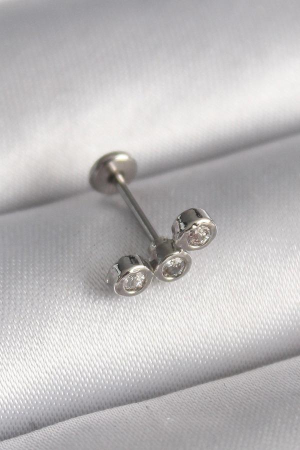 316L Çelik Gümüş Renk Zirkon Taşlı Tragus Piercing - TJ-PR1349 - Image 1