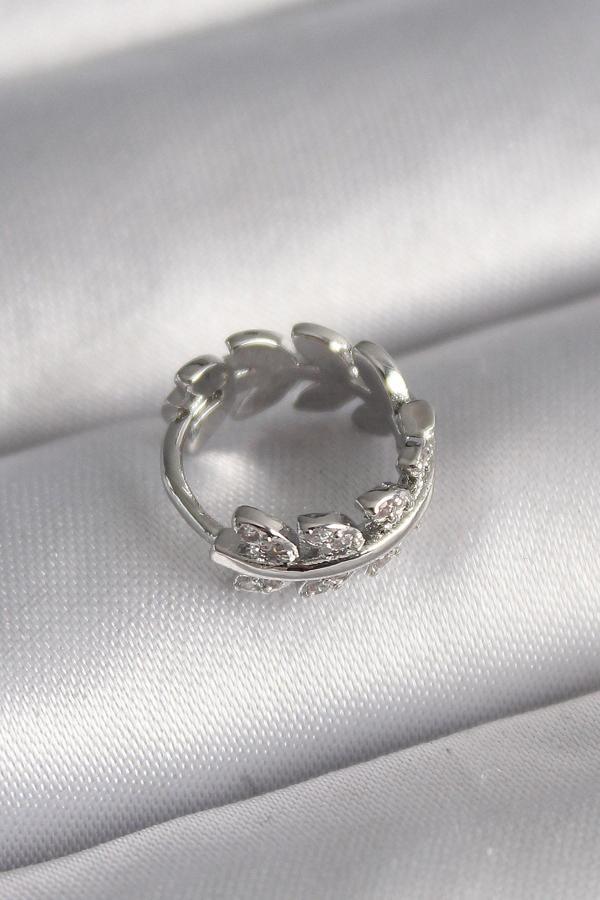 316L Çelik Gümüş Renk Zirkon Taşlı Yaprak Model Tragus Piercing - TJ-PR1303 - Image 1