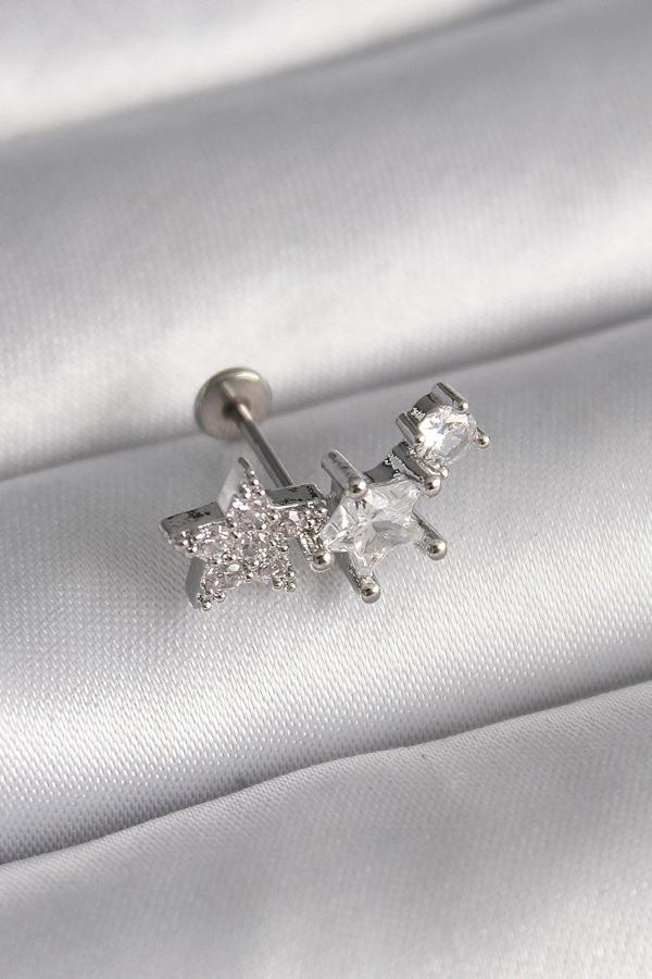316L Çelik Gümüş Renk Zirkon Taşlı Yıldız Model Tragus Piercing - TJ-PR1339 - Image 1