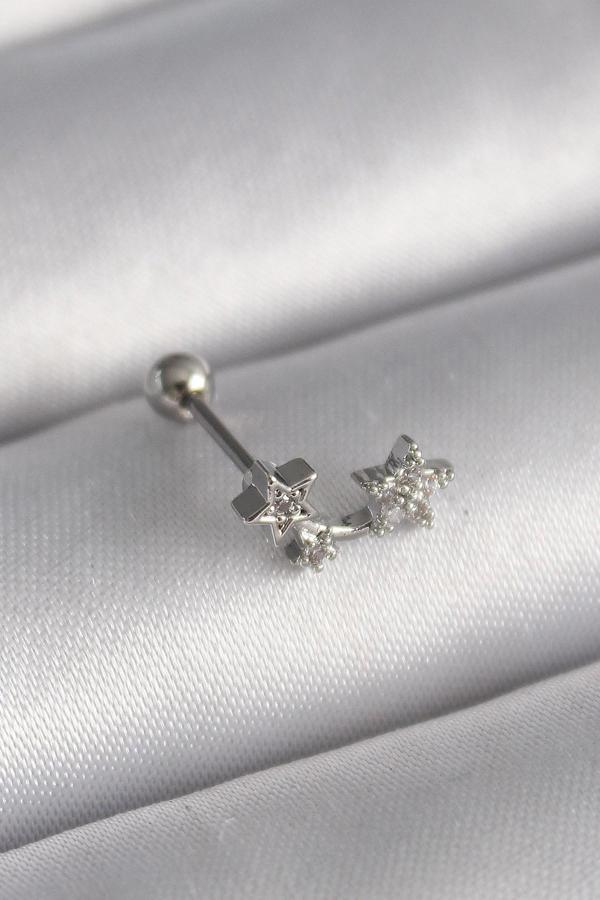 316L Çelik Gümüş Renk Zirkon Taşlı Yıldız Tragus Piercing - TJ-PR1245 - Image 1