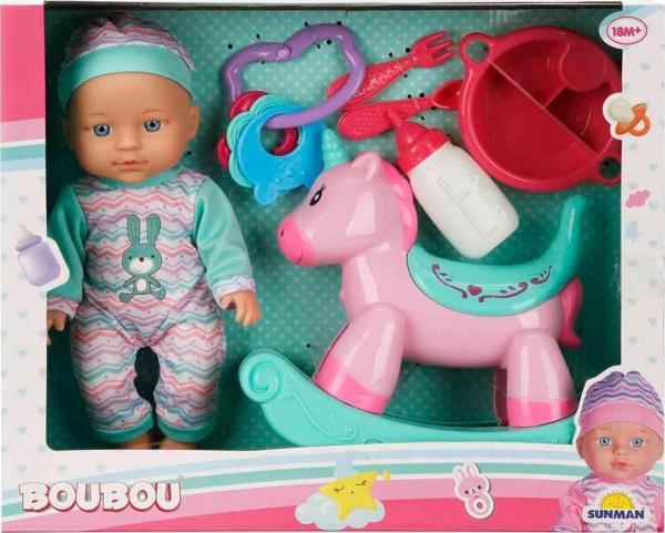 Sunman Oyuncak Boubou Bebek ve Sallanan Atı Oyun Seti 30 Cm S00004271 - Image 1