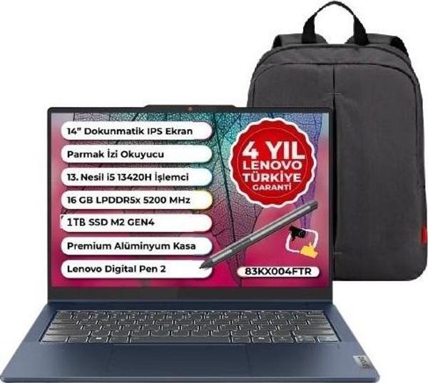 Ideapad Slim 5 Intel Core I5 13420H 16GB 1tb SSD W11P 14" Wuxga IPS Dokunmatik Bilgisayar 83KX004FTR Snertech Çanta - Image 1