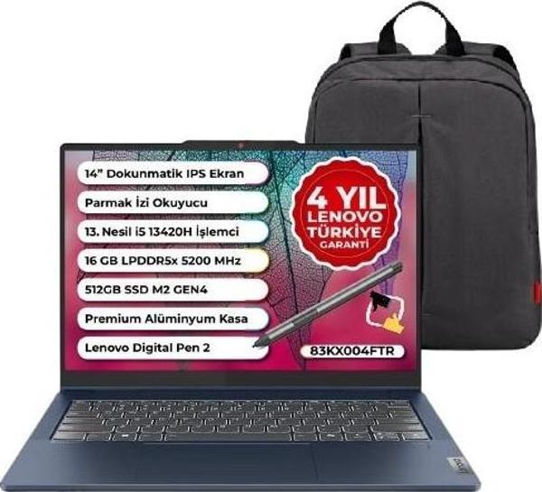 Ideapad Slim 5 Intel Core I5 13420H 16GB 512GB SSD W11P 14" Wuxga IPS Dokunmatik Bilgisayar 83KX004FTR Snertech Çanta - Image 1