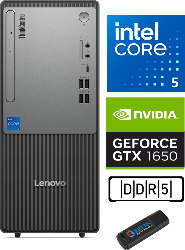 Lenovo Thinkcentre Neo 50T Gen 5 Intel Core I5 13400 16GB Ddr5 4tb SSD 4GB/GTX1650 Freedos Masaüstü Blgisayar NEO12UB000ETRTX10+ZETTAUSBBELLEK - Image 1