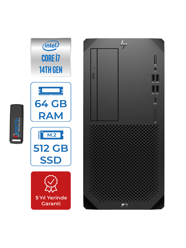 Z2 G9 Intel Core I7 14700 64GB Ddr5 512GB SSD Intel® UHD Windows 11 Pro Masaüstü Iş Istasyonu HPA2JH4ESP12 + Zettausbbellek - Image 1