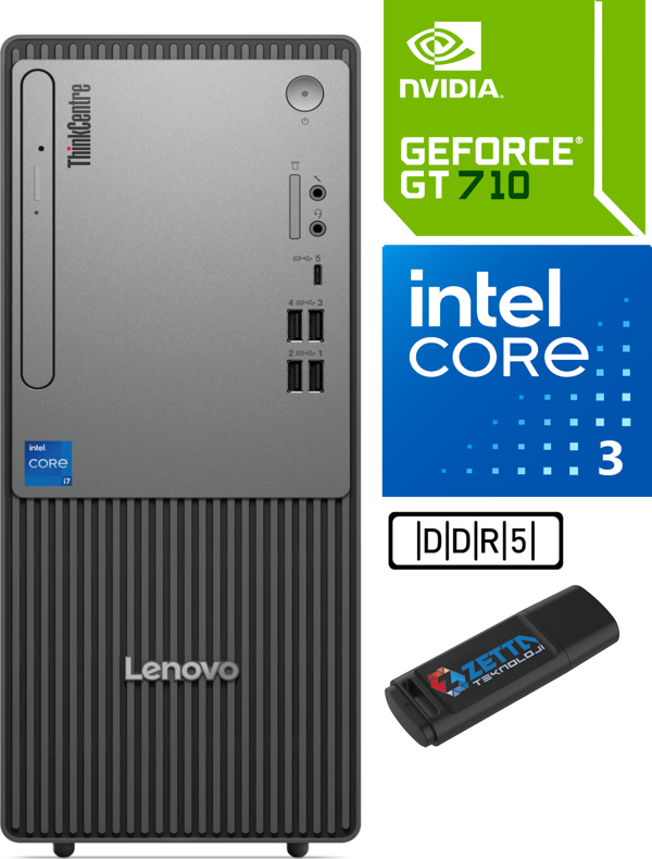 Lenovo Thinkcentre Neo 50T Gen 5 Intel Core I3-13100 8gb Ddr5 256GB SSD 2GB/GT710 Freedos Masaüstü Blgisayar NEO12UB0009TRV01+ZETTAUSBBELLEK - Image 1