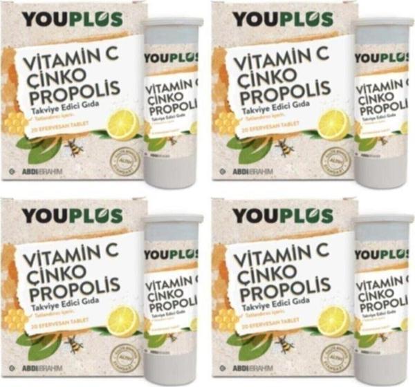 Youplus C Çinko Propolis 20 Efervesan Tablet 4'Lü Vitamin 8699514020158X4 - Image 1