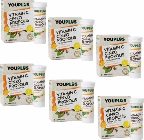 Youplus Vitamin C Çinko Propolis 20 Efervesan Tablet 6 Lı Paket - Image 1