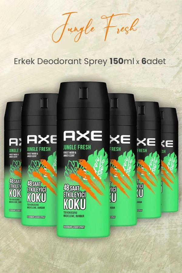 Axe Erkek Sprey Deodorant Jungle Fresh 48 Saat Etkileyici Koku 150 Ml * 6 Adet - Image 1