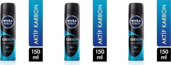 Nivea Deodorant 150 Ml Erkek Deep Beat Aktif Karbon 3 Adet - Image 1