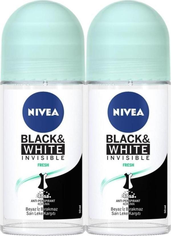 Nivea Invisible Black & White Fresh Kadın Deodorant Roll-On 50 Ml 2'Li - Image 1
