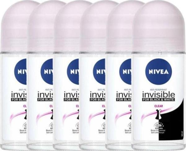 Nivea Invisible Black&White Clear 50 Ml Kadın Roll On 6'Lı Paket - Image 1