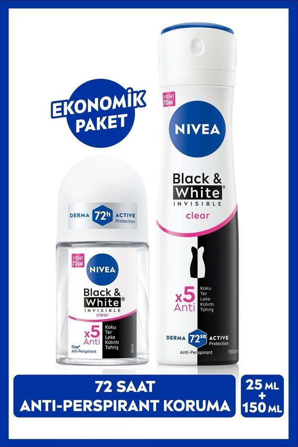 Nivea Kadın Sprey Deodorant Black&White Clear 150Ml Ve Mini Roll-On 25Ml, 72 Saat Anti-Perspirant Koruma - Image 1