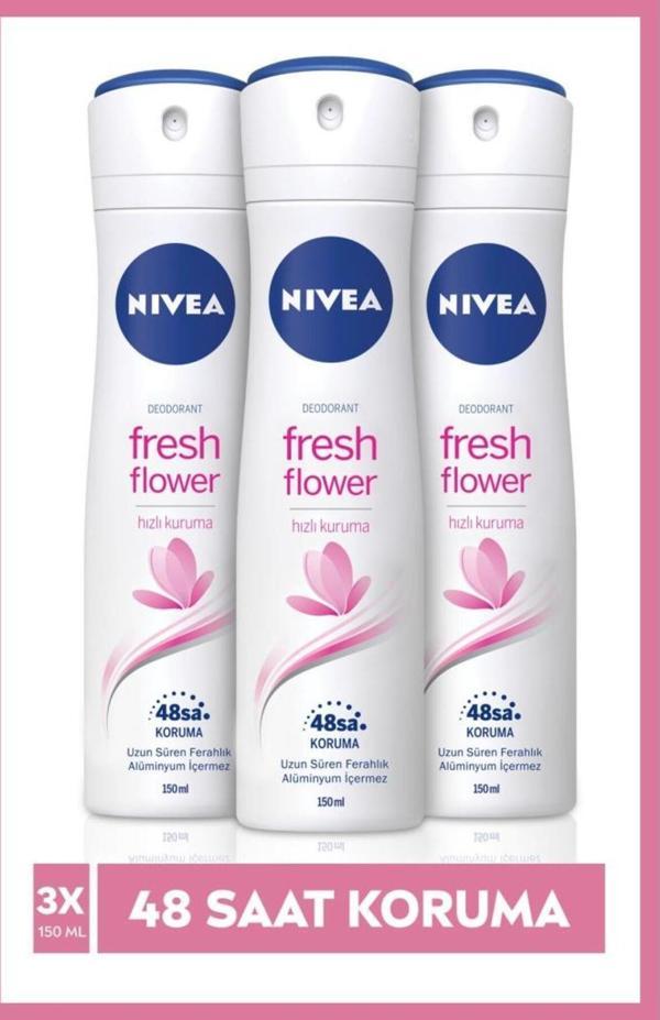Nivea Kadın Sprey Deodorant Fresh Flower, 48 Saat Deodorant Koruması, 150Mlx3 Adet - Image 1