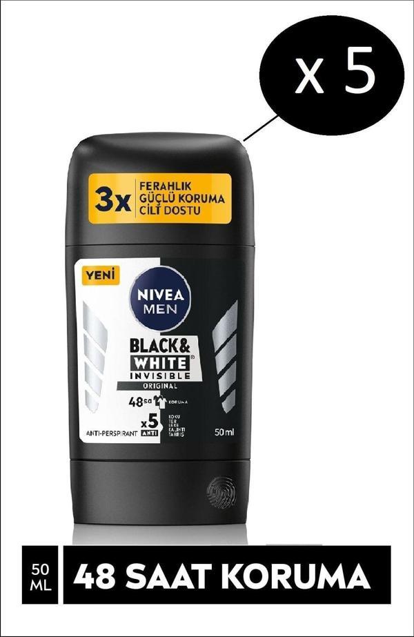 Nivea Men Erkek Black White Invisible Orıgınal Lekesiz Stick 50 Ml X 5 Adet - Image 1