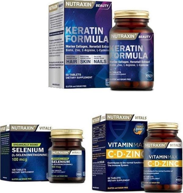 Nutraxin Keratin Formula Biotin, Çinko Ve B Vitaminleri Ve Selenyum + C-D-Zinc 60 T. - Image 1