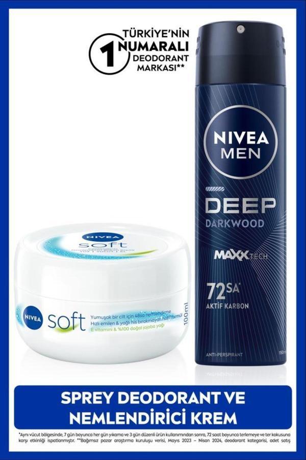 MEN Erkek Sprey Deodorant Deep Dimension 150ml, Ter Karşıtı ve Soft Nemlendirici Vücut Kremi 100ml - Image 1