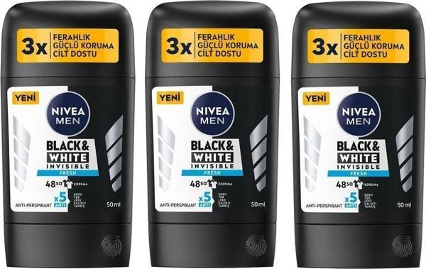 Nivea Men Stick Deodorant Black & Whıte Invısıble Fresh 50 Ml X 3 Adet - Image 1