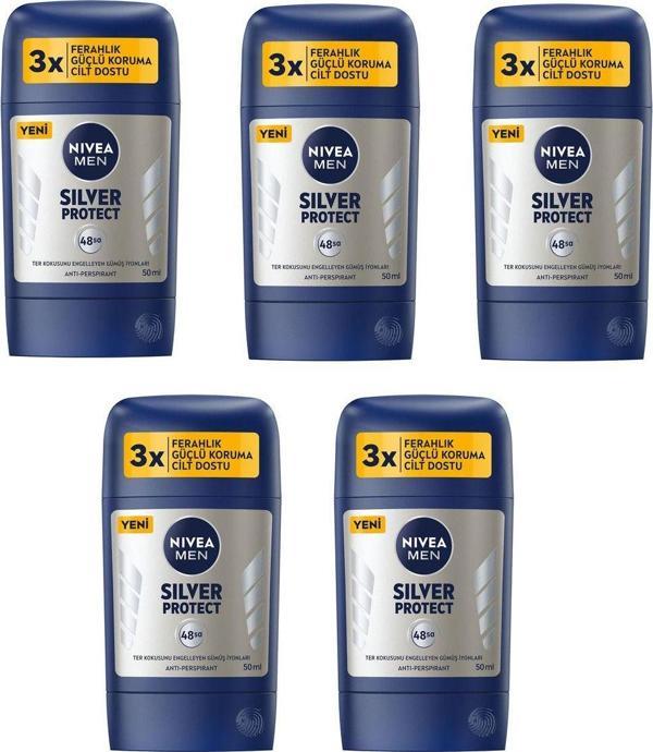 Nivea Stick Men Deodorant Sılver Protect 50 ml x 5 Adet - Image 1