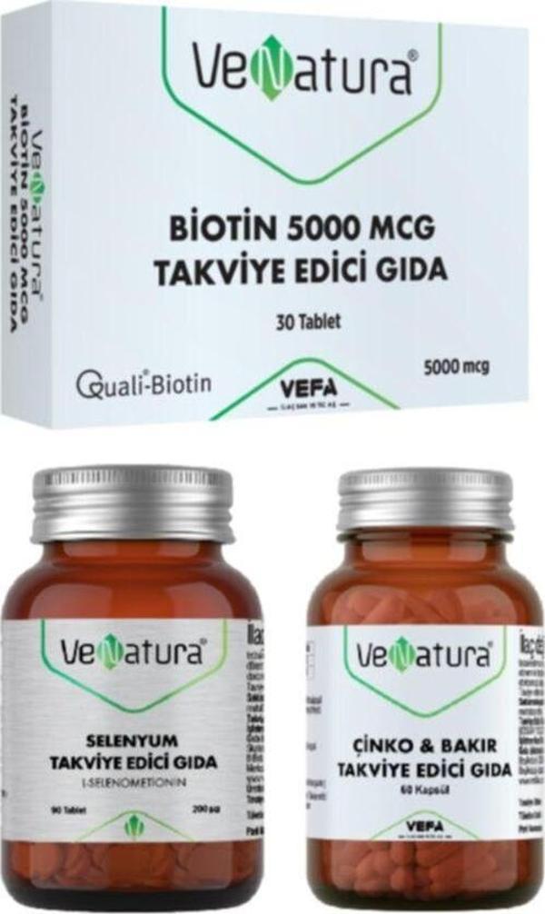 Venatura Selenyum Takviyesi 90 Tablet Ve  Biotin 5000 Mcg 30 Tablet Ve Çinko 15 Mg Bakır 1500 Mg 60 Kapsül - Image 1