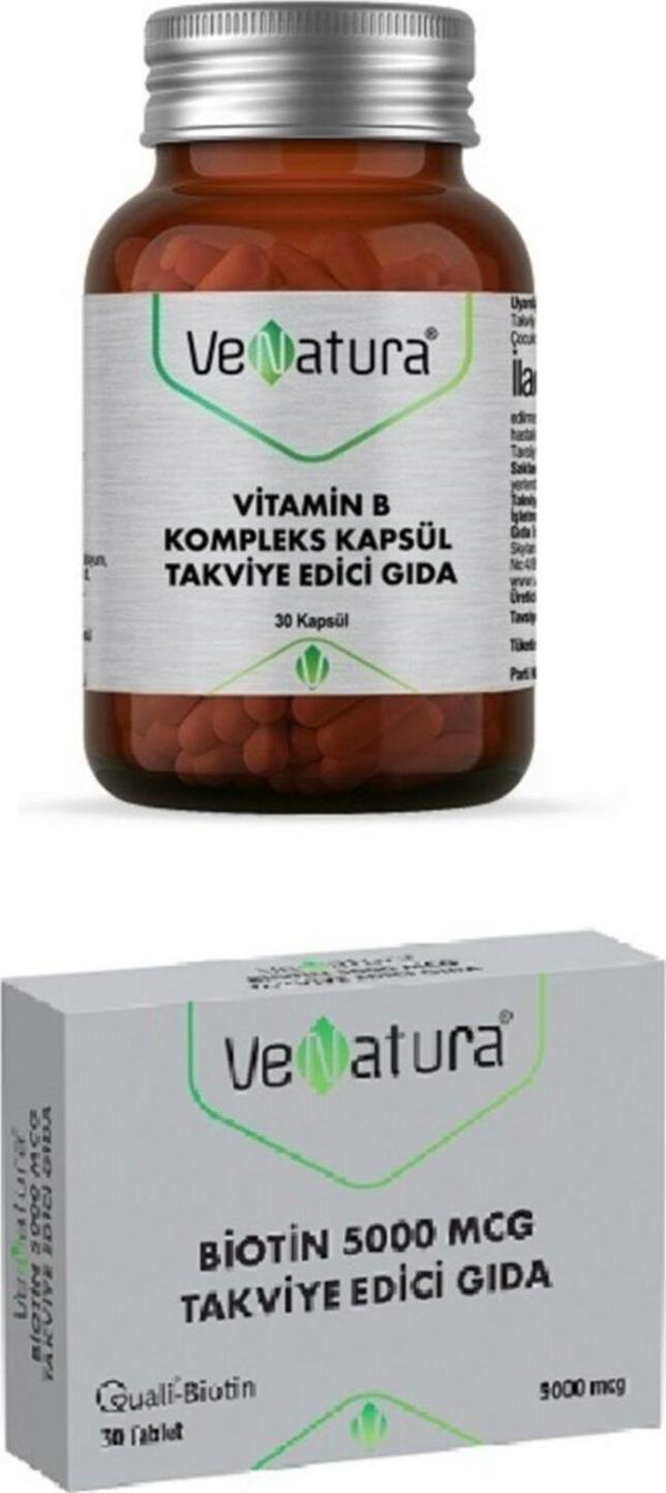 Venatura Vitamin B Kompleks Kapsül Takviye Edici Gıda 30 Kapsül + Biotin 5000 Mcg Takviye Edici Gıda - Image 1